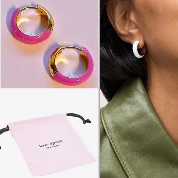 Kate Spade Candy Drops Enamel Huggie Hoop Earrings in magenta pink - Picture 6 of 11